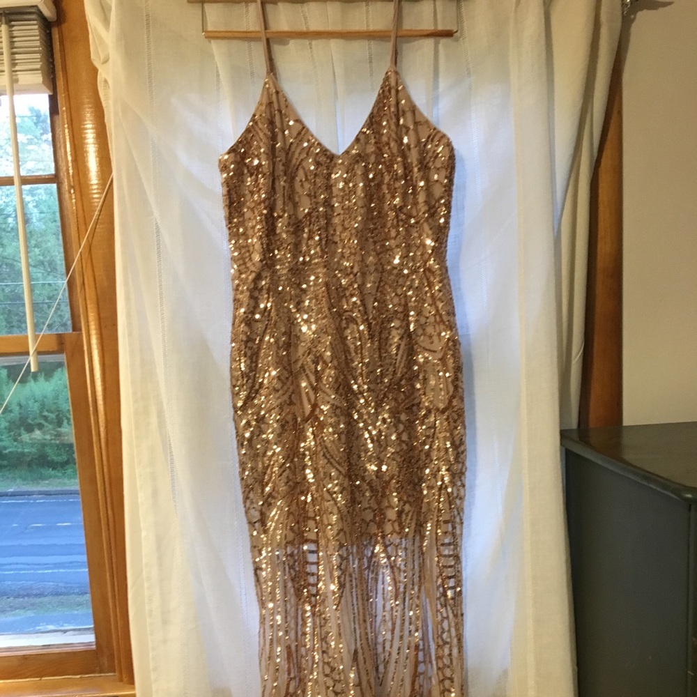 Rose Gold Sequin Maxi Dress